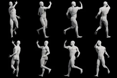 Mannequin in dynamic poses on black background Stock Illustration
