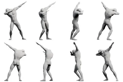 Mannequin in dynamic poses on matte white background Stock Illustration