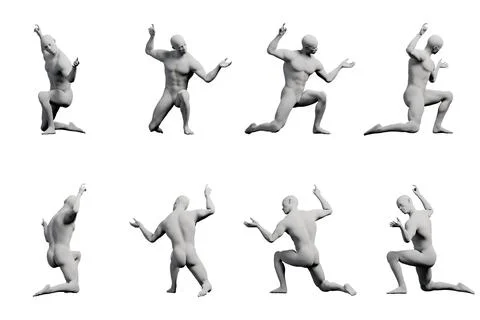 Mannequin in dynamic poses on white studio background Stock Illustration