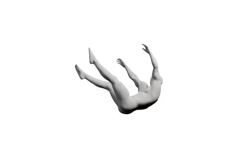 Mannequin falling dramatically in black studio Stock Illustration