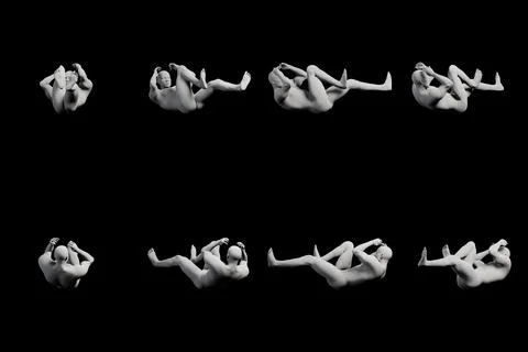 Mannequin figure bicycle crunch exercise multi-view collage Stock Illustration