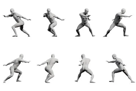 Mannequin figure dynamic action sequence Stock Illustration