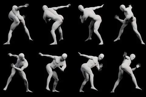 Mannequin figure model dynamic action sequence 3D render Stock Illustration