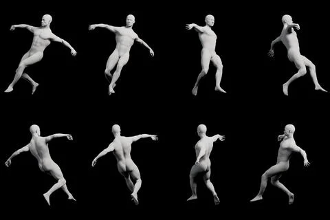 Mannequin figure model dynamic jump 3D render Stock Illustration
