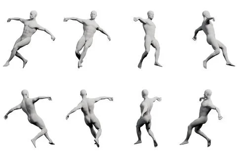 Mannequin figure model dynamic jump 3D render Stock Illustration
