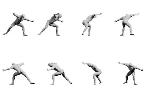 Mannequin figure model dynamic poses white background Stock Illustration