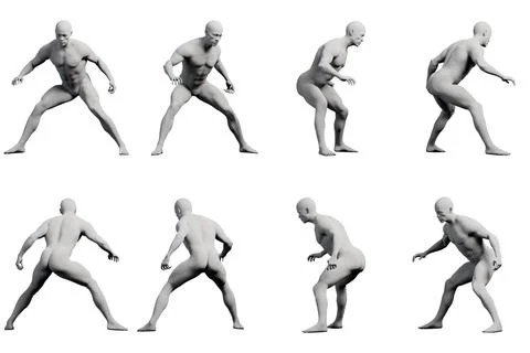 Mannequin figure model in dynamic stance grid collage Stock Illustration