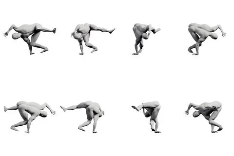 Mannequin figure model dynamic stretching poses Illustrazione stock