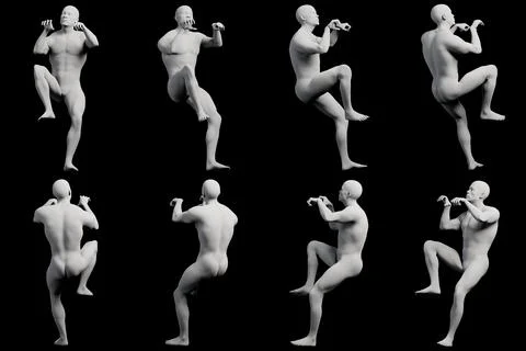 Mannequin figure model jumping multi-view collage 스톡 일러스트