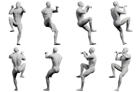 Mannequin figure model jumping multi-view collage Illustrazione stock