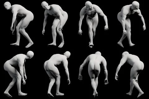 Mannequin figure model jumping multi-view collage Illustrazione stock