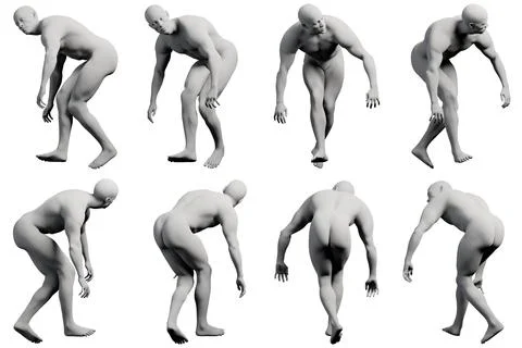 Mannequin figure model jumping multi-view collage Illustrazione stock