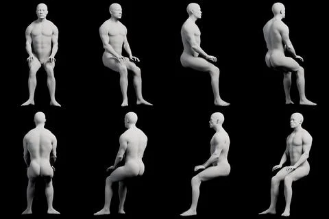 Mannequin figure model multi-view collage black studio 스톡 일러스트