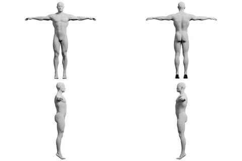Mannequin figure standing in 4-view collage Stock Illustration