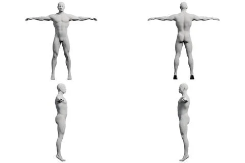 Mannequin figure standing in 4-view collage Stock Illustration