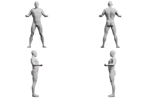 Mannequin figure standing in 4-view collage Stock Illustration