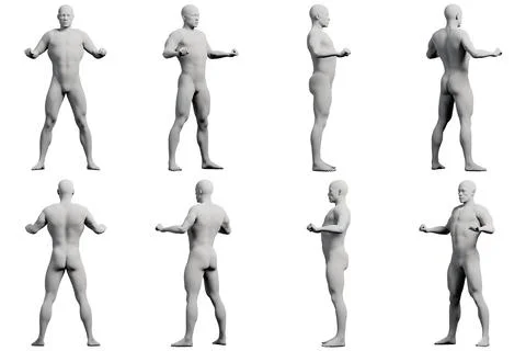 Mannequin figure standing in 8-view collage Stock Illustration