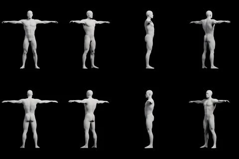 Mannequin figure standing in 8-view collage Stock Illustration