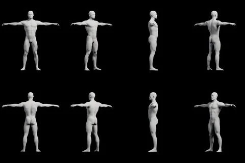 Mannequin figure standing in 8-view collage Stock Illustration