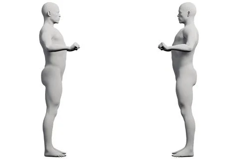 Mannequin figure standing in two views against white backdrop Stock Illustration