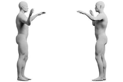 Mannequin gesture study in white studio Stock Illustration
