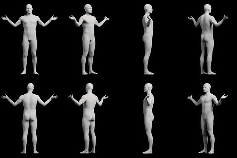 Mannequin gestures in black studio Stock Illustration