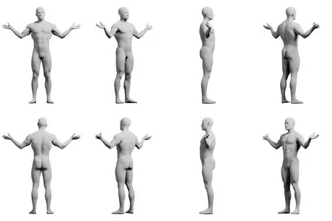 Mannequin gesturing in 8-view collage Stock Illustration