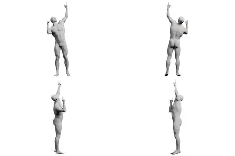 Mannequin gesturing confidently in a 4-view collage Stock Illustration