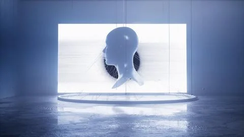 Mannequin head profile in front of a glitching bright screen Stock Illustration