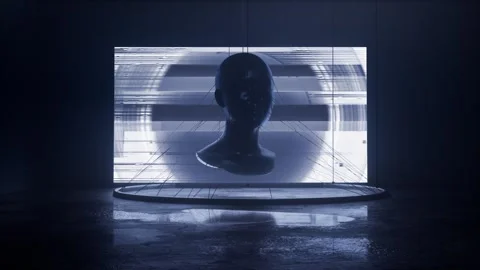 Mannequin head profile with glitch lines and red veins on a screen Stock Footage 346781668