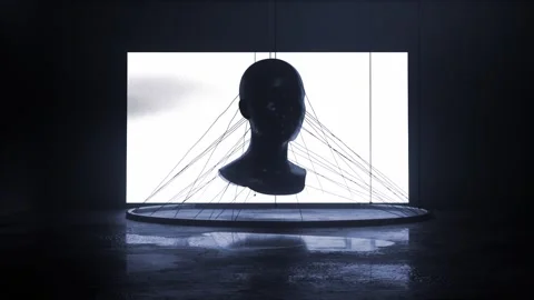 Mannequin head profile wrapped in fine threads on a white screen Stock Footage 346782509
