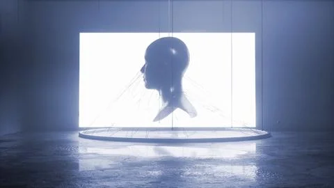 Mannequin head in profile wrapped in threads on a white screen Stock Illustration