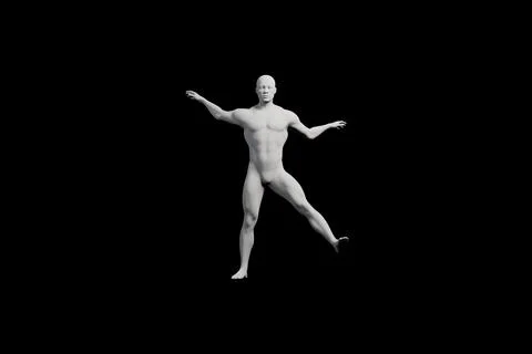Mannequin jumping in black studio Stock Illustration