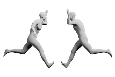 Mannequin jumping in mid-air grid Illustrazione stock