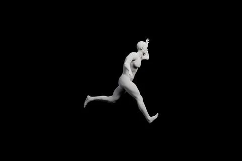 Mannequin jumping mid-air studio shot Stock Illustration