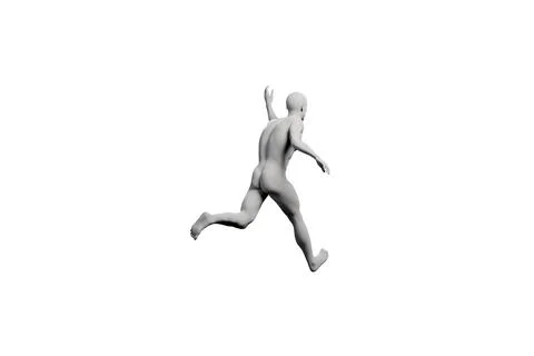 Mannequin jumping in studio with white background Stock Illustration