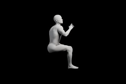 Mannequin kneeling side view black background Stock Illustration