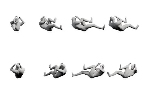 Mannequin model performing bicycle crunches against white background Stock Illustration
