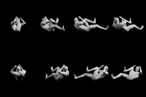 Mannequin model performing bicycle crunches against black background Stock Illustration