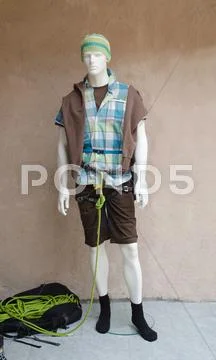 Mannequin with mountaineering equipment Stock Photos