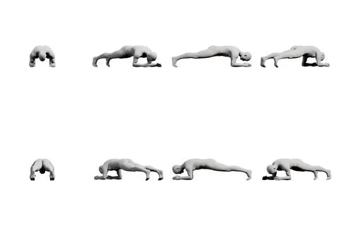 Mannequin plank poses in white studio Stock Illustration