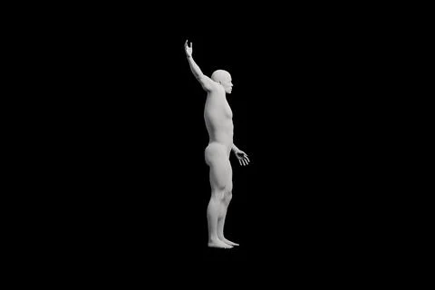 Mannequin with raised arm in black studio Stock-Illustration