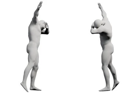 Mannequin reaching arms up in studio Stock Illustration