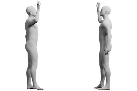 Mannequin reaching left right white studio Stock Illustration