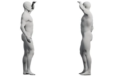 Mannequin reaching left right white studio Stock Illustration