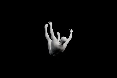 Mannequin reaching out in contemplative pose against black background Stock Illustration