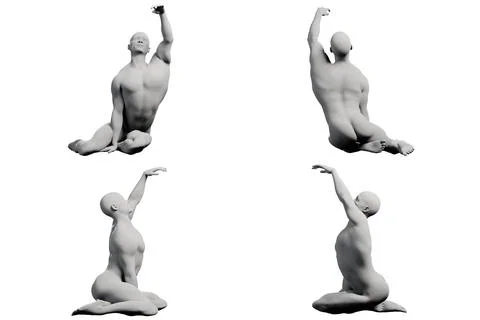 Mannequin reaching powerful pose 4-view collage Stock Illustration