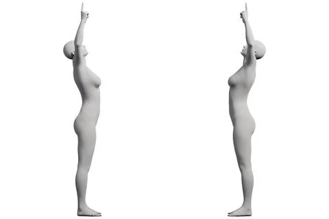 Mannequin reaching up in two views against white backdrop Ilustração Stock