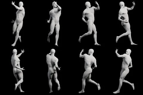 Mannequin running in 8-view collage Stock Illustration