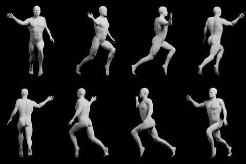 Mannequin running in 8-view collage Stockillustratie